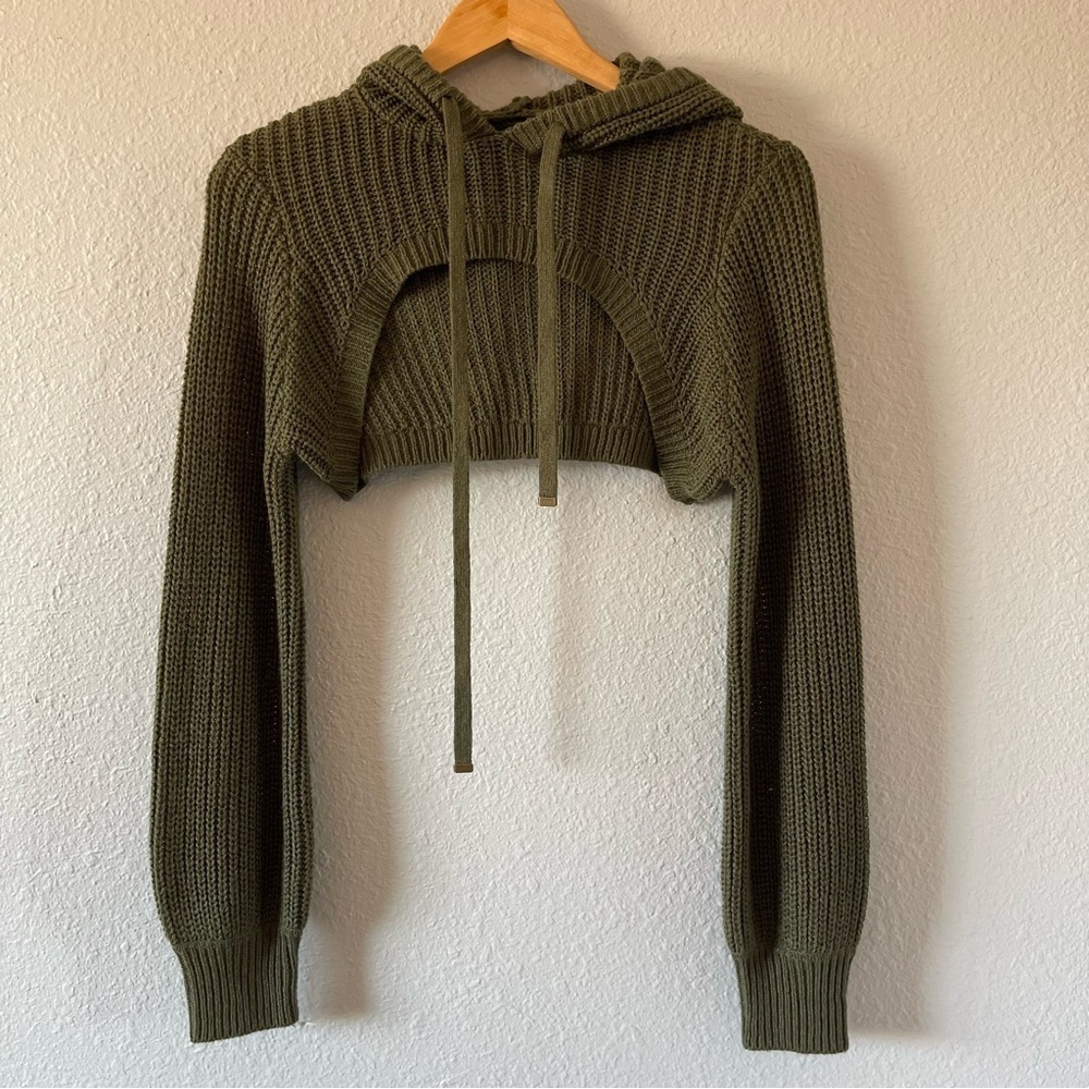 Almost Famous Olive Green Super Cropped Cozy Knit Hoodie Sweater Women’s Size 1X